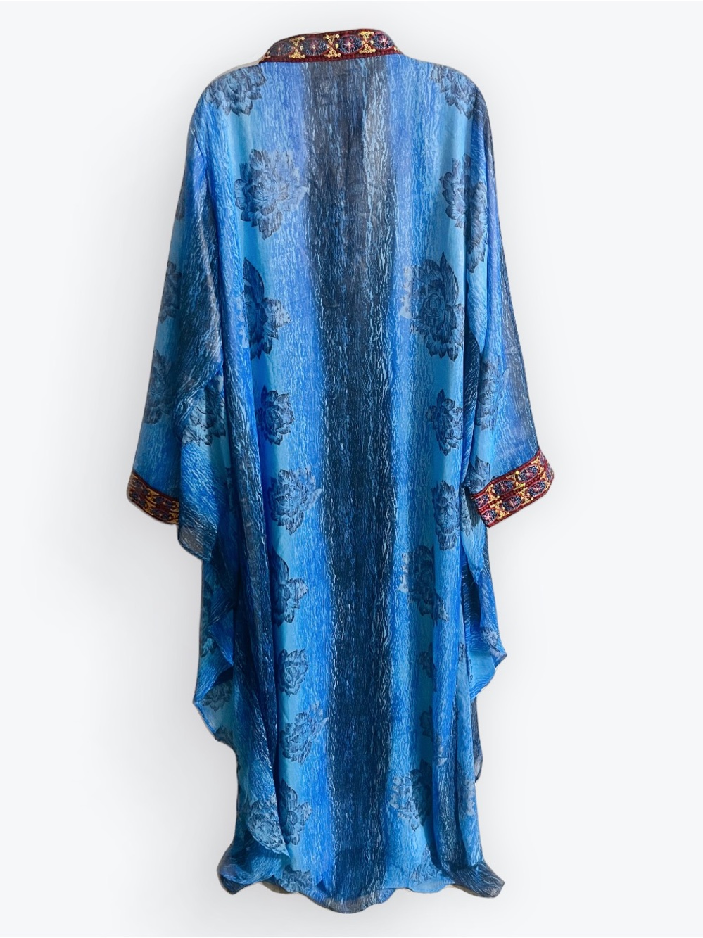 Embroidered Blue Caftan with Red Accent Trim Size Medium - Picture 2 of 3